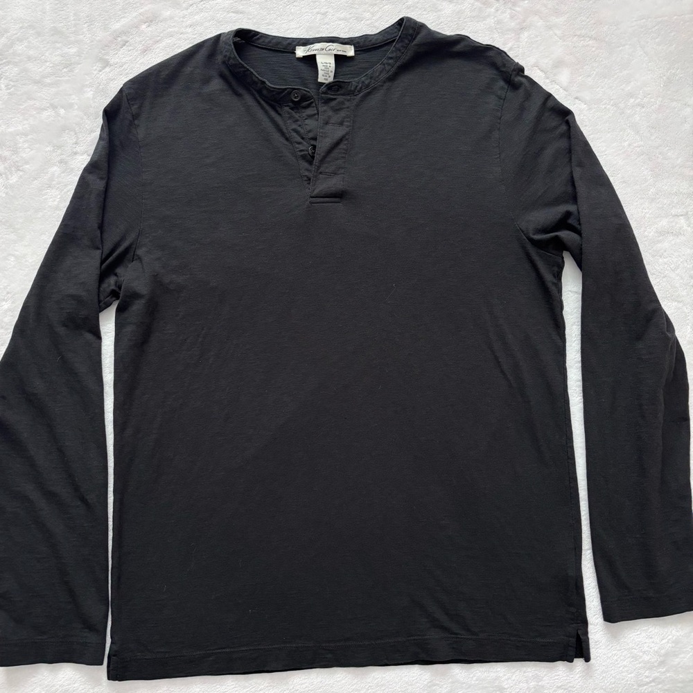 KENNETH COLE Men's Black Long Sleeve Henley T-Shirt--L